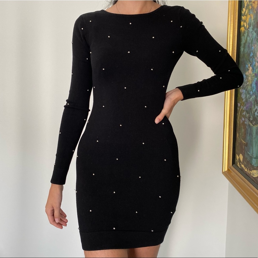 BLACK GUESS MARCIANO OPEN BACK SWEATER DRESS / SIZE XS